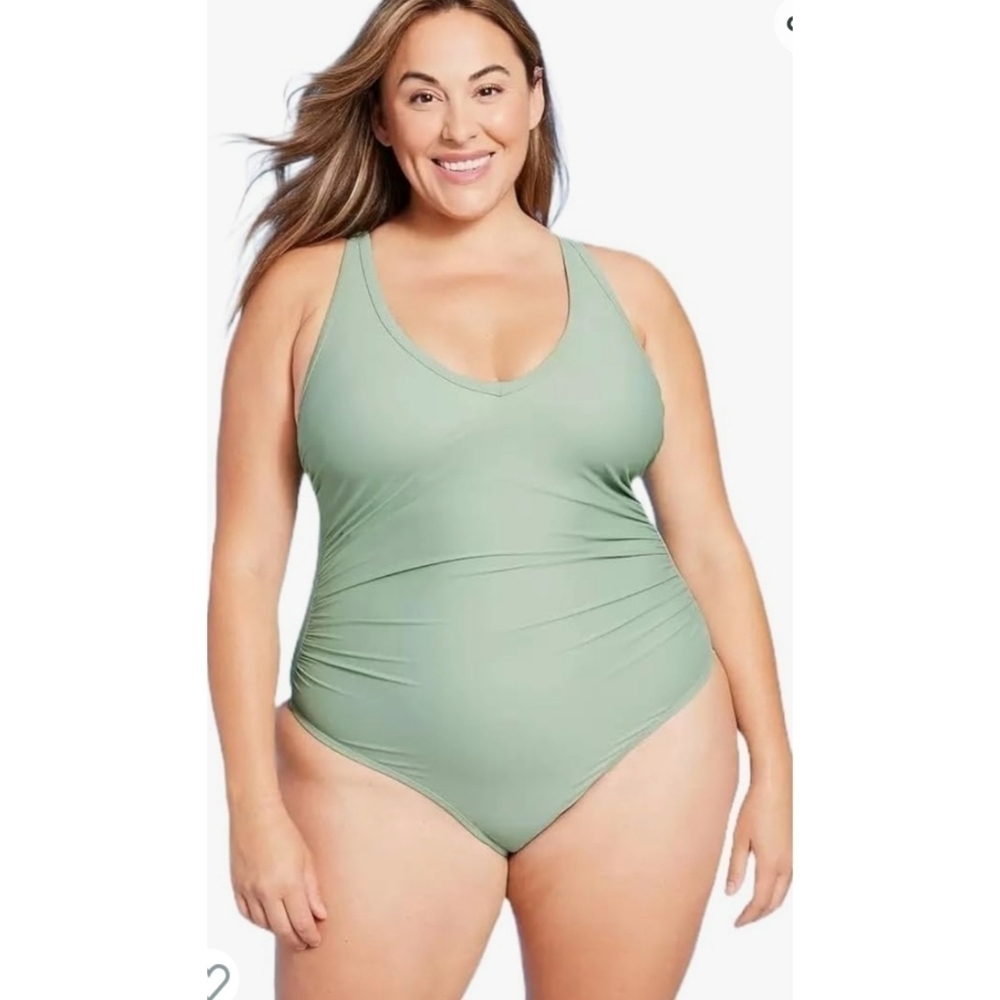 Kona Sol V-Neck Over the Shoulder High Leg Once Piece Swimsuit